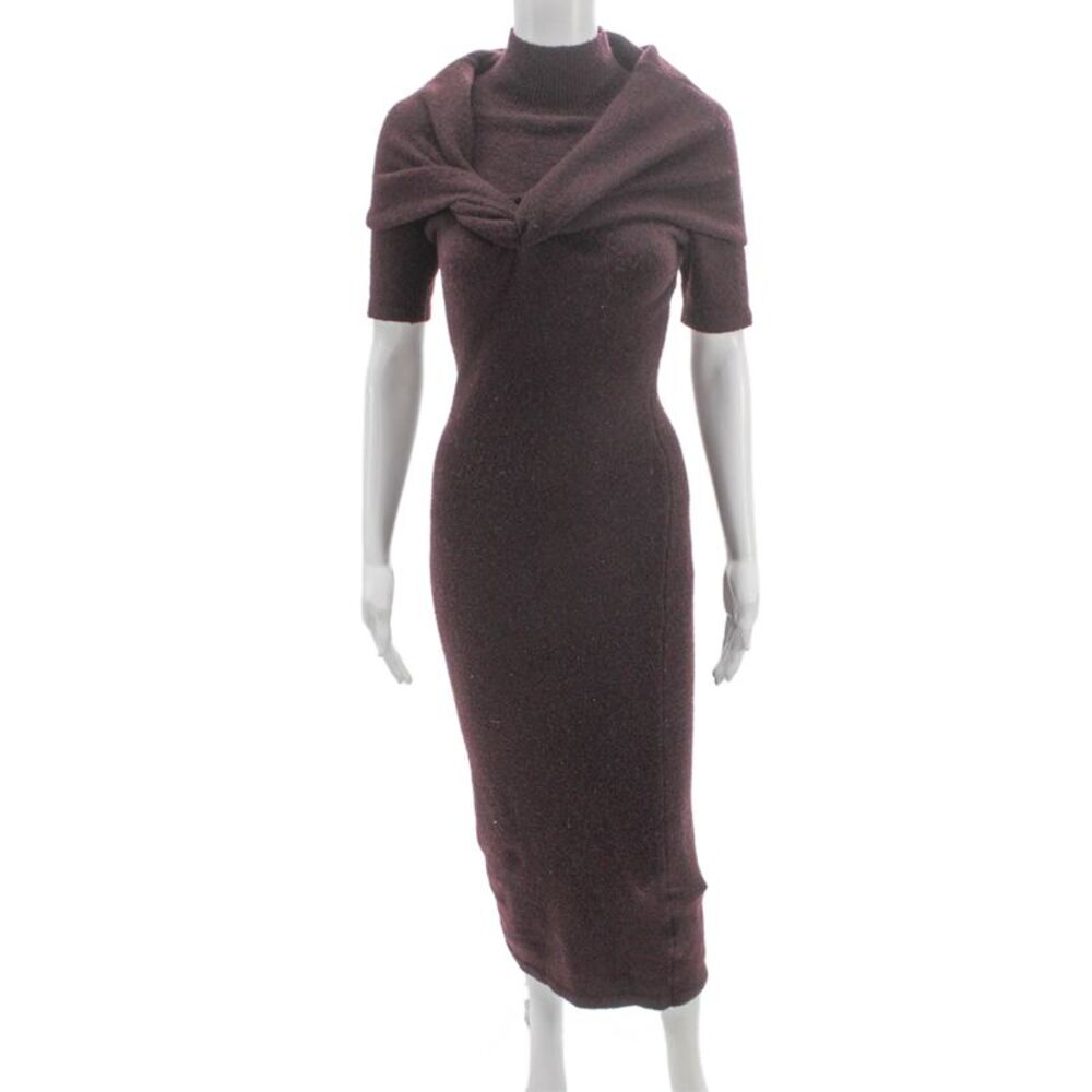 Seroya Women Bodycon Red Cowl Neck Short Sleeve Full-Length Dress Size XS